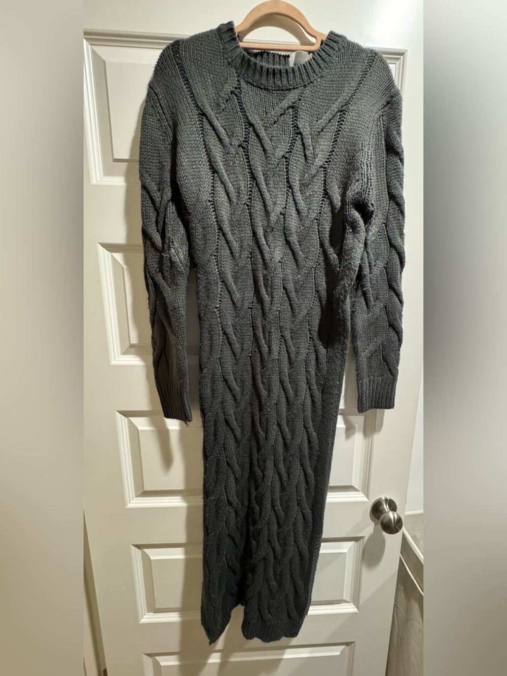 Women’s Gray Cable Knit Sweater Dress Handmade size M-L